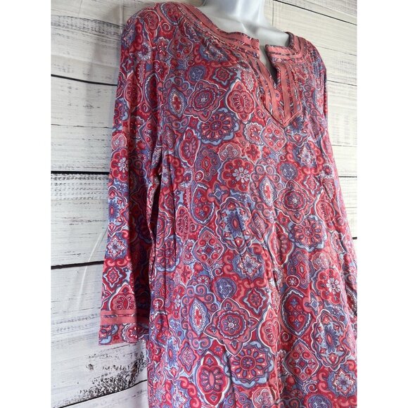 Talbots NEW Tunic Blouse PINK Geometric Long Bell Sleeve Sz XL Light Peasant - Picture 2 of 13